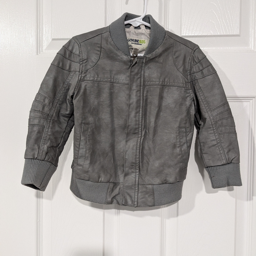 Genuine Kids From OshKosh Faux Leather Gray Bomber Jacket in Size 3T